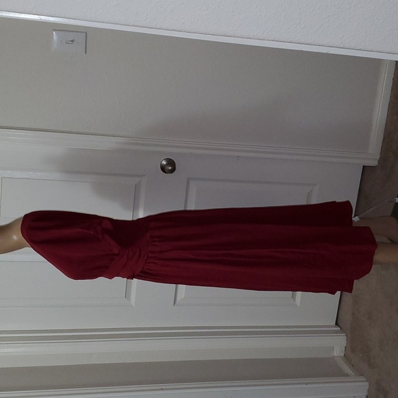 GOMORN l flowy chiffon burgandy midi slip on smock waist surplice batwing sleeve - Picture 5 of 13